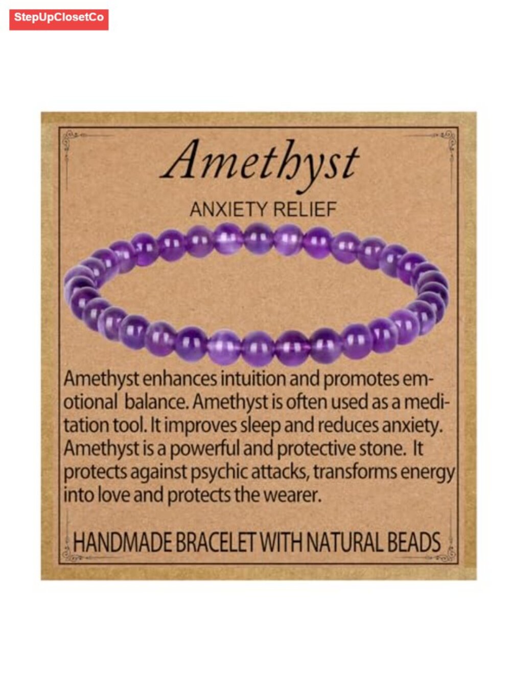 Natural Amethyst Healing Bracelet, 6mm Round Stone Beads, Stretch Elastic,